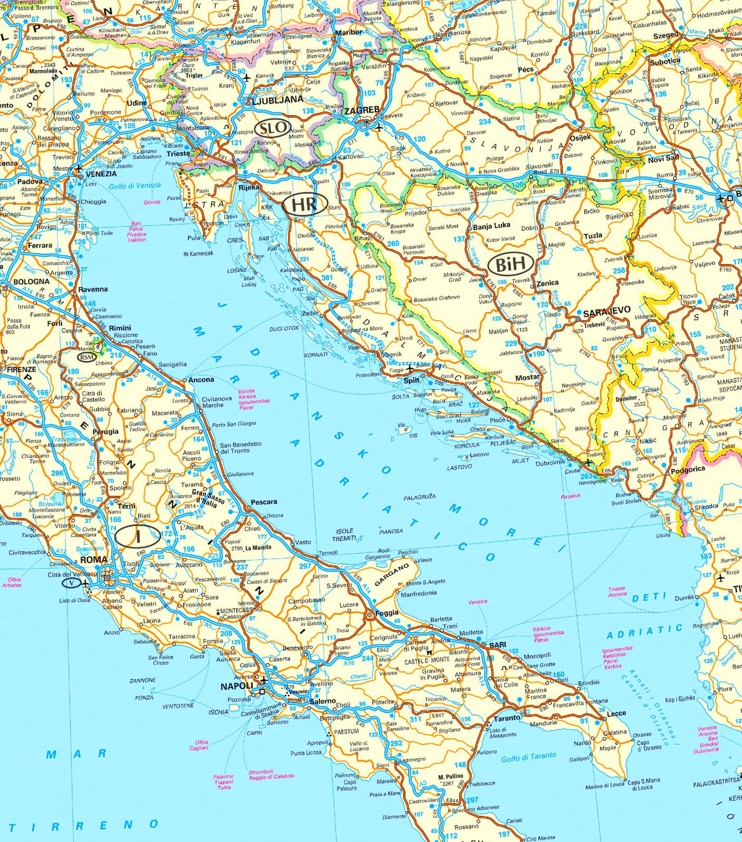 Large detailed map of Adriatic Sea with cities and towns