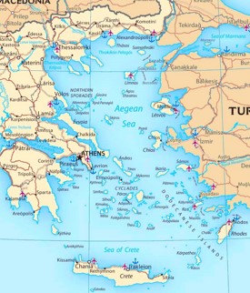 Map of Aegean Sea with islands