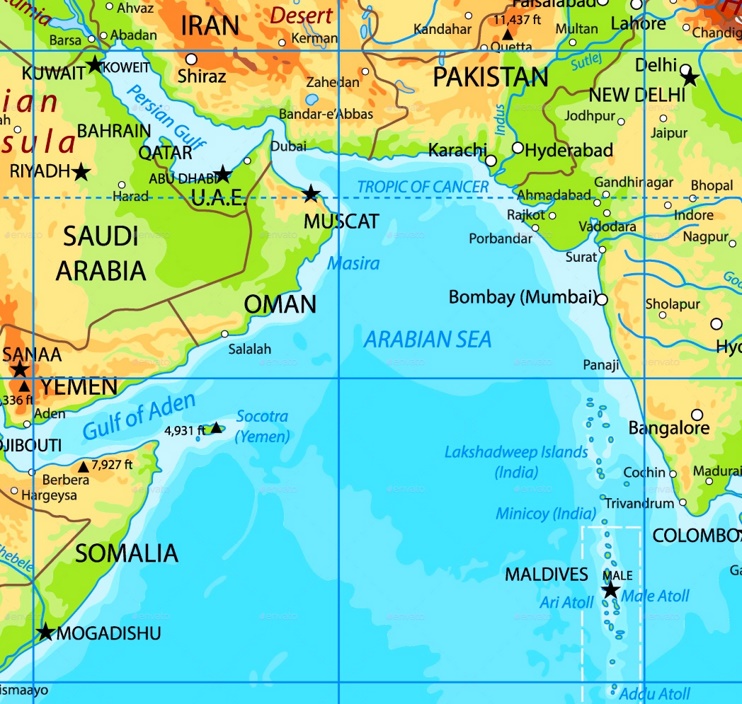 Arabian Sea physical map