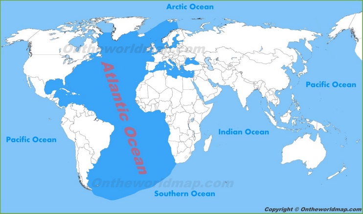 Atlantic Ocean location on the World Map