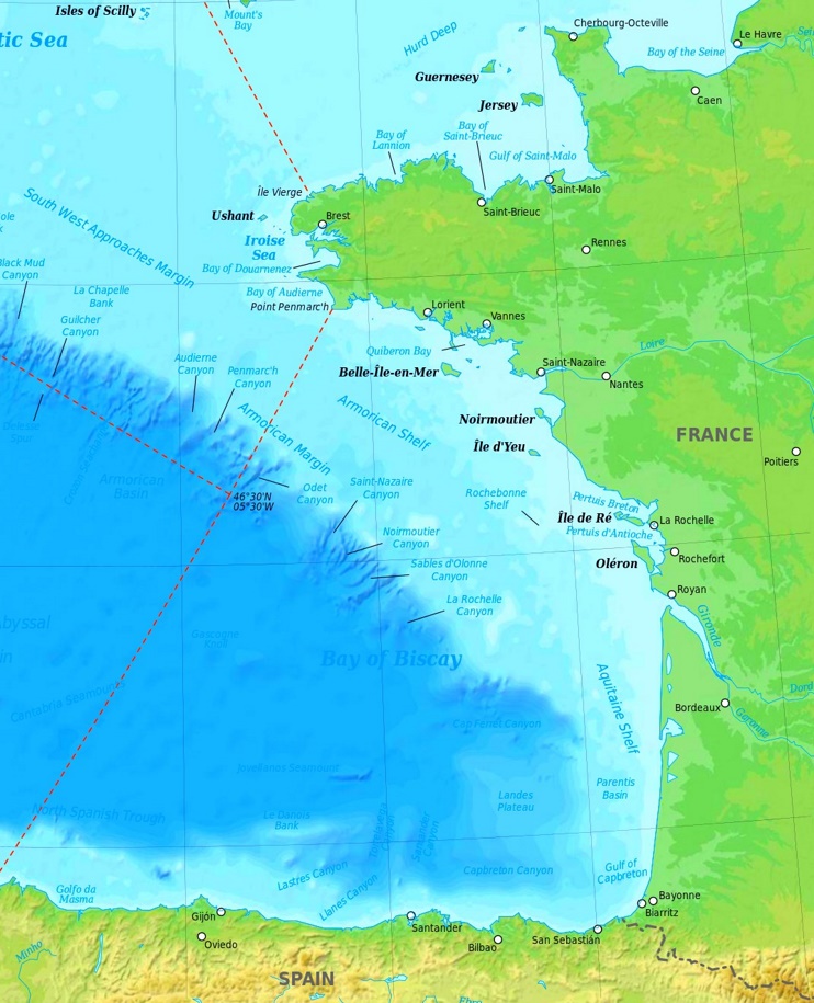 Bay of Biscay physical map