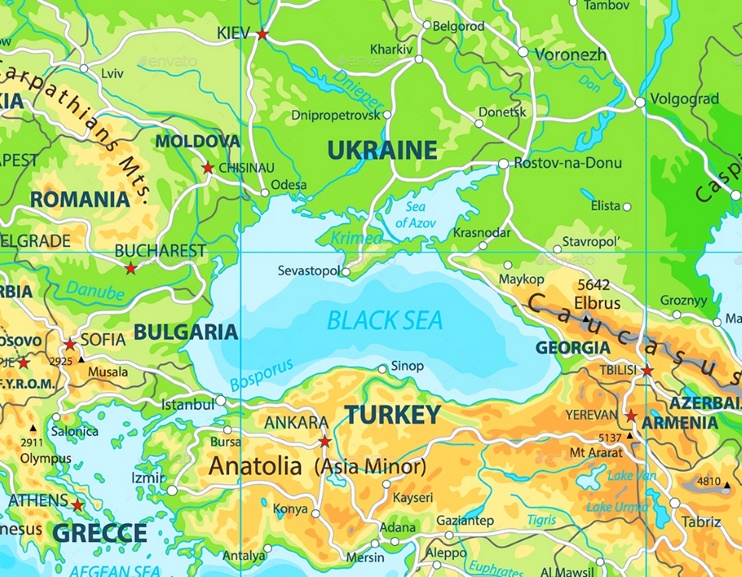 Black Sea physical map