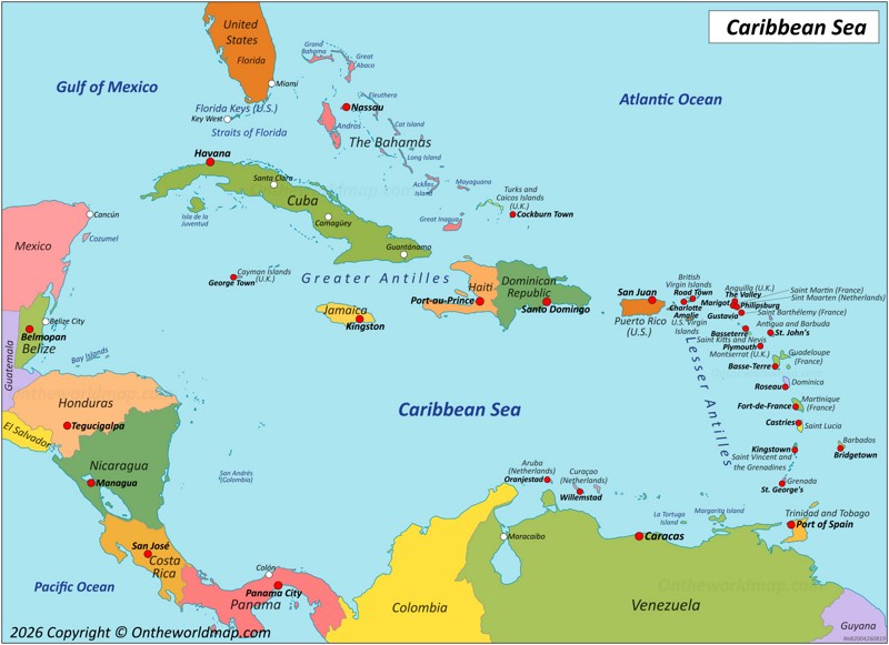 Map of Caribbean Sea