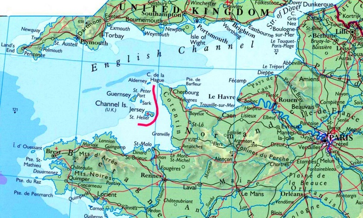 Map of English Channel with cities and towns