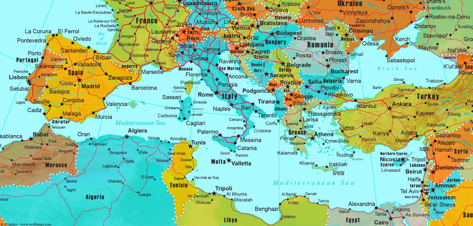 Mediterranean Map/List of Mediterranean Countries