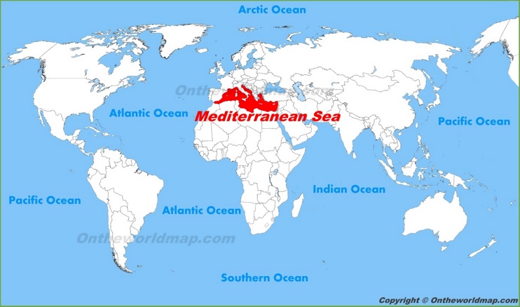 Mediterranean Sea location on the World Map