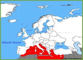 Mediterranean Sea location on the Europe map