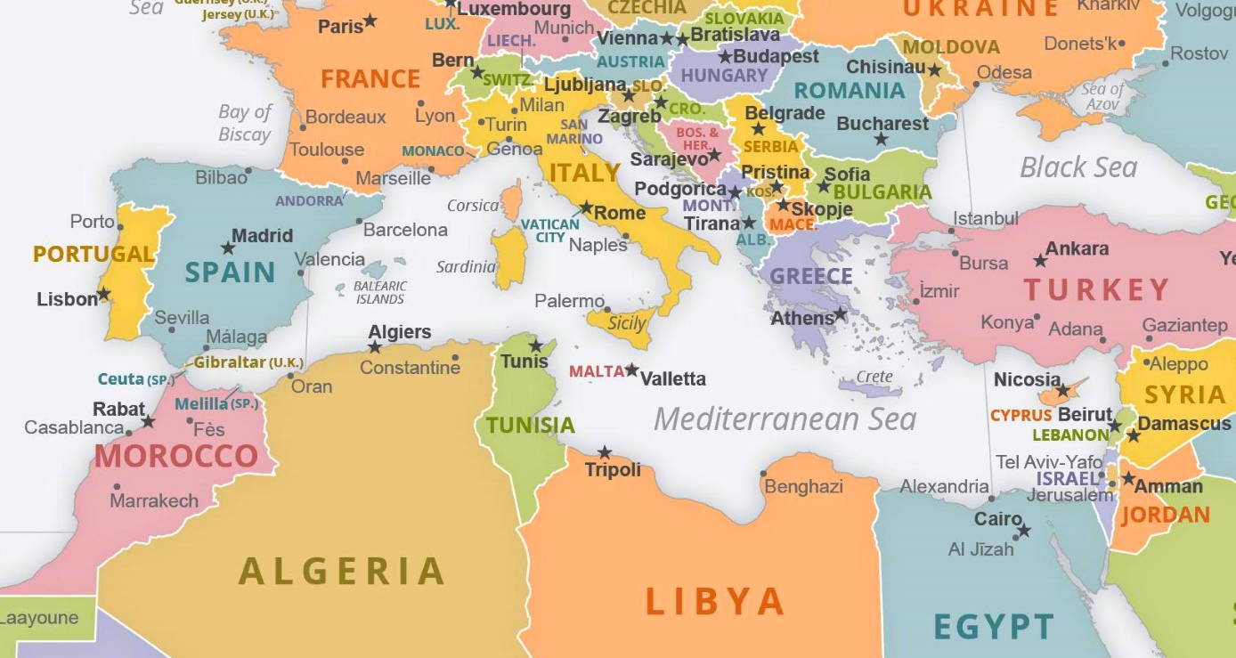 emisferă Puternic ou mediterranean political map Fereastra lumii ...