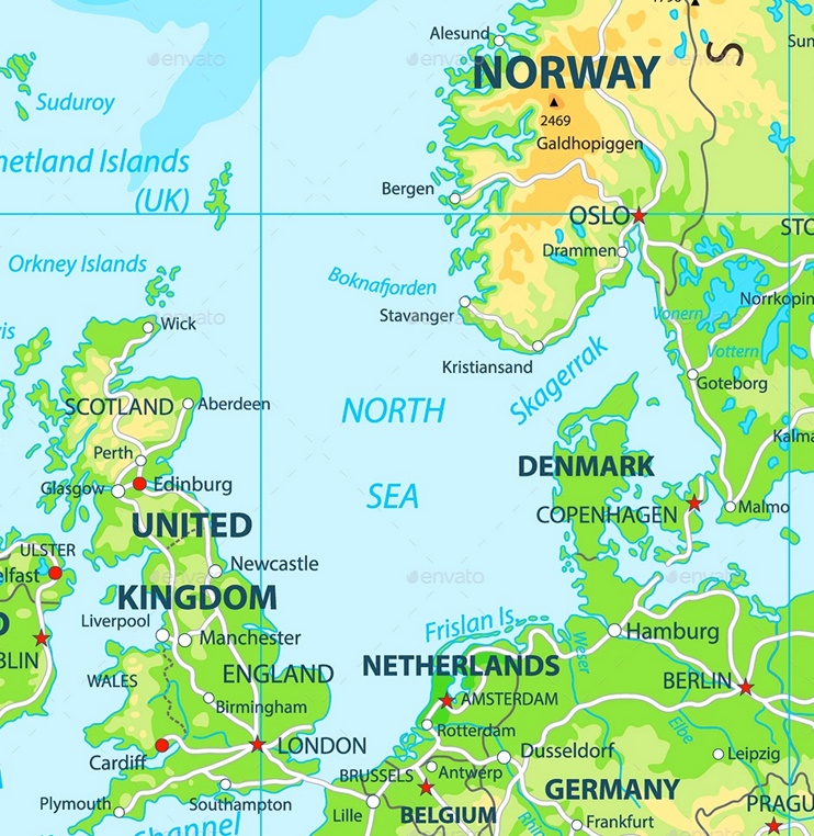 North Sea physical map