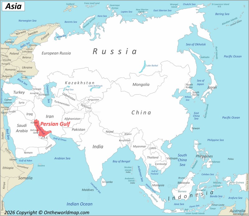 Persian Gulf location on the Asia Map