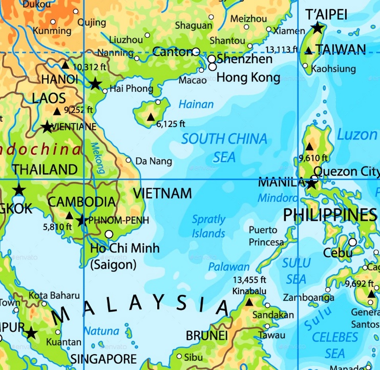 South China Sea physical map