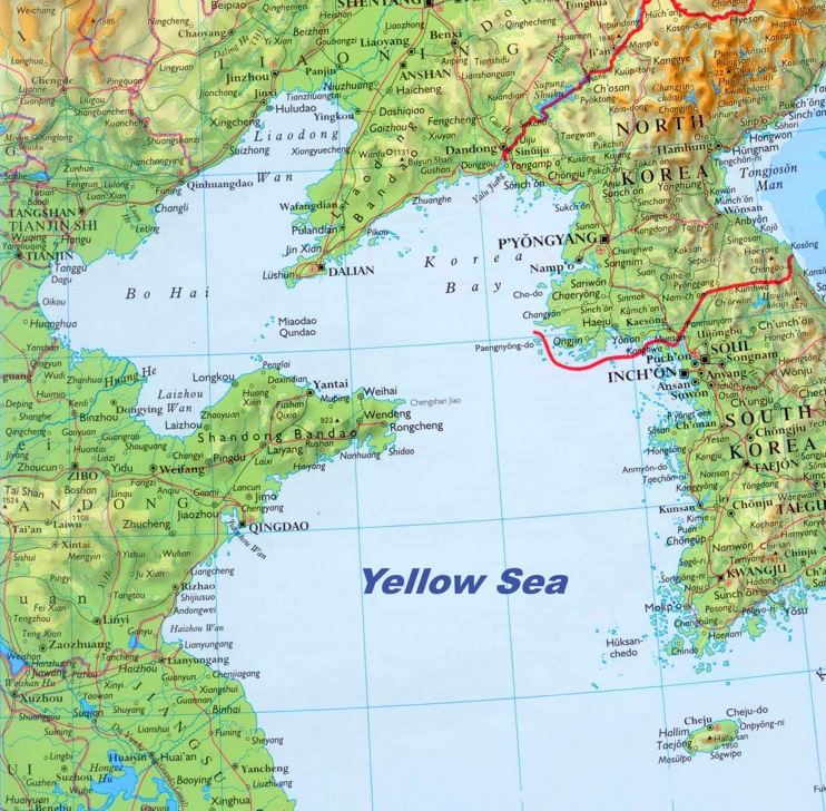 Large detailed map of Yellow Sea