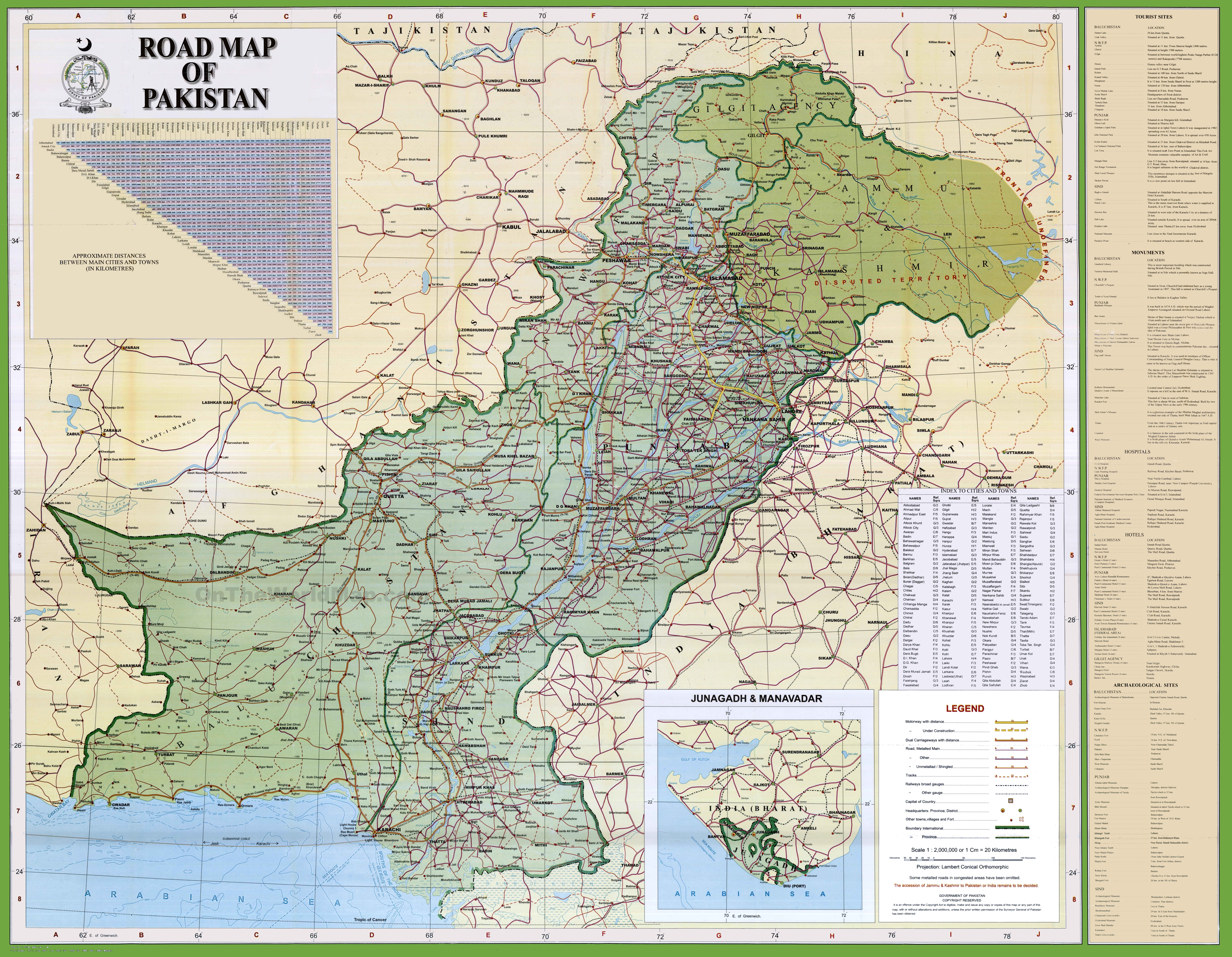 Large detailed map of Pakistan with cities and towns