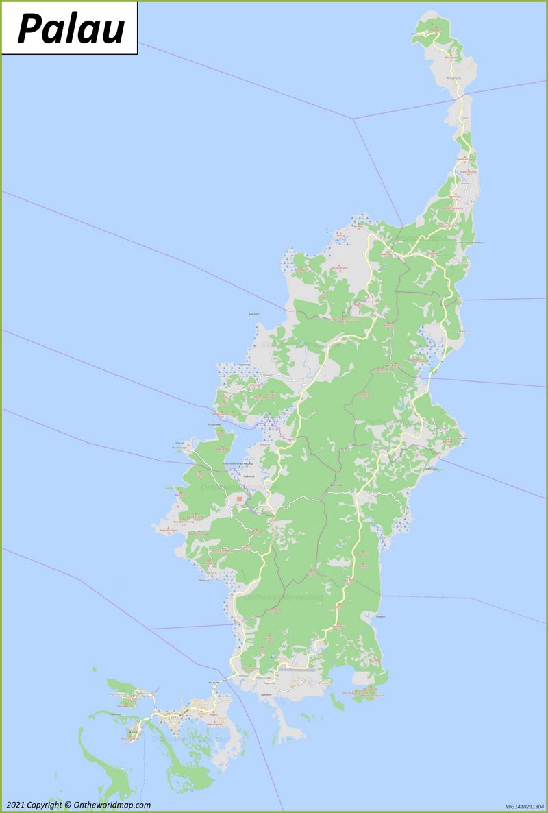 Large Detailed Map of Palau