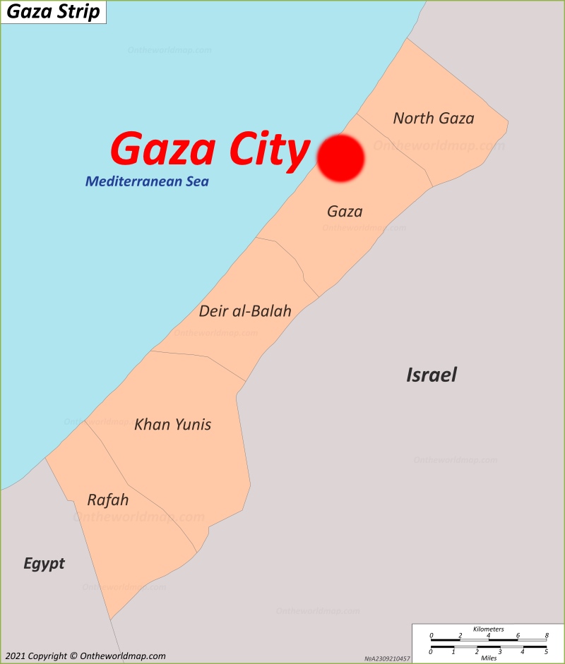 Gaza City Location On The Gaza Strip Map