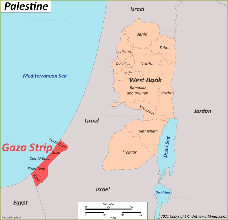 Gaza Strip Location On The Palestine Map