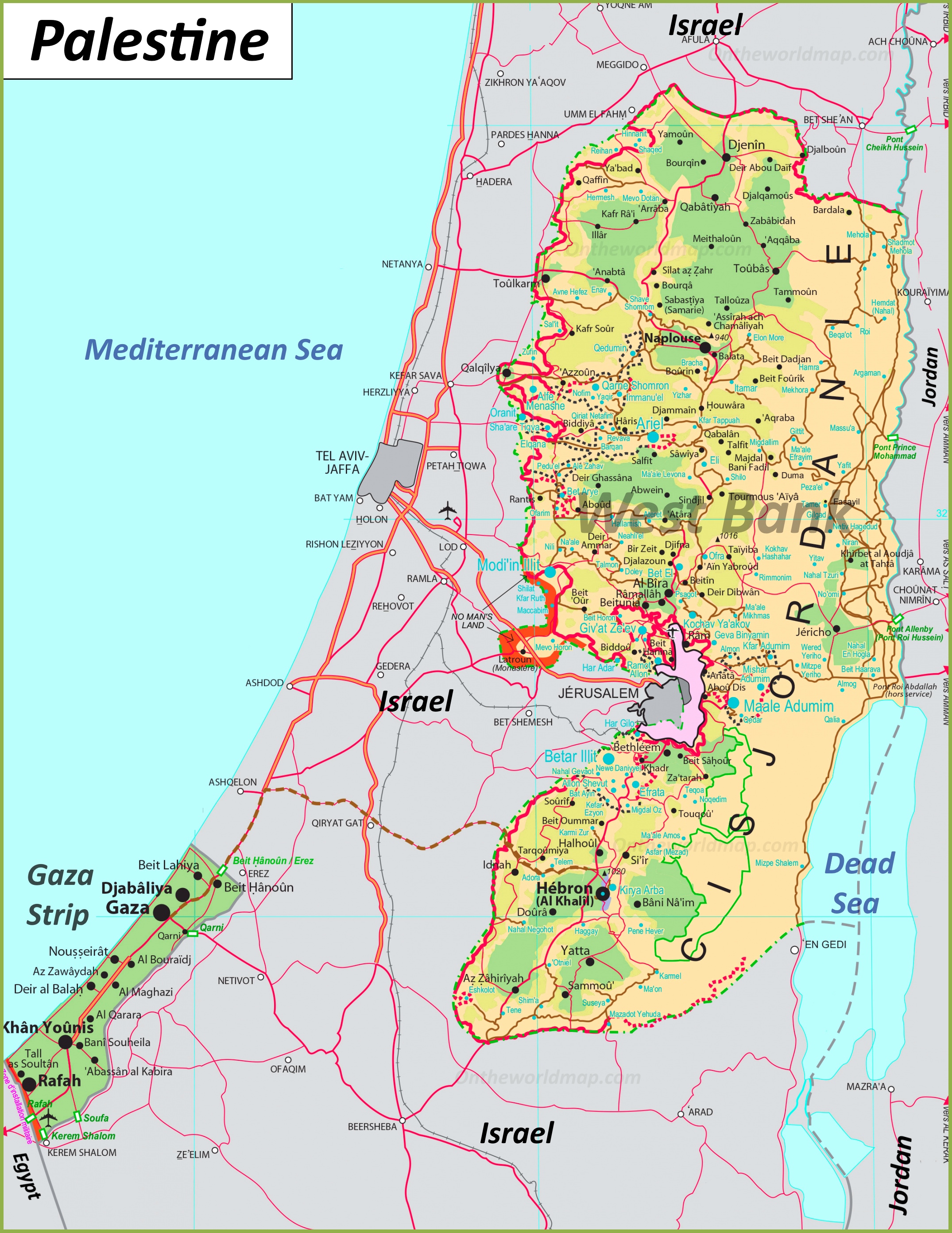 Large Detailed Map Of Palestine 