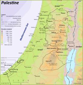 Physical Map Of Palestine With Cities
