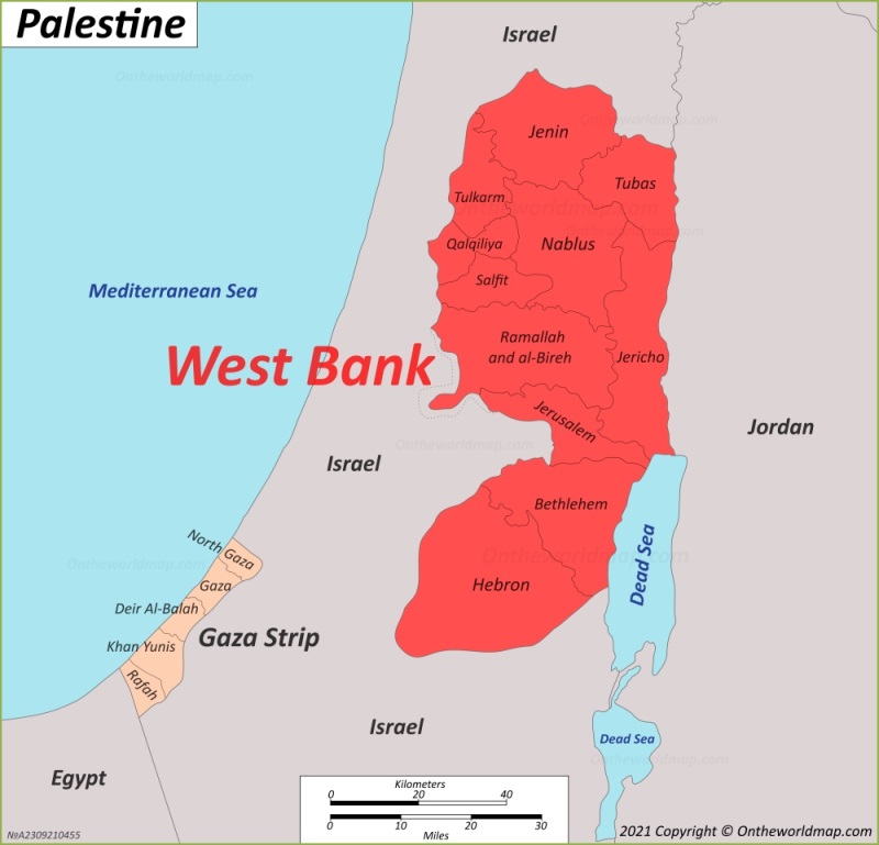 West Bank Location On The Palestine Map