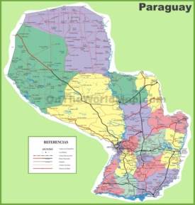 Large detailed map of Paraguay with cities and towns