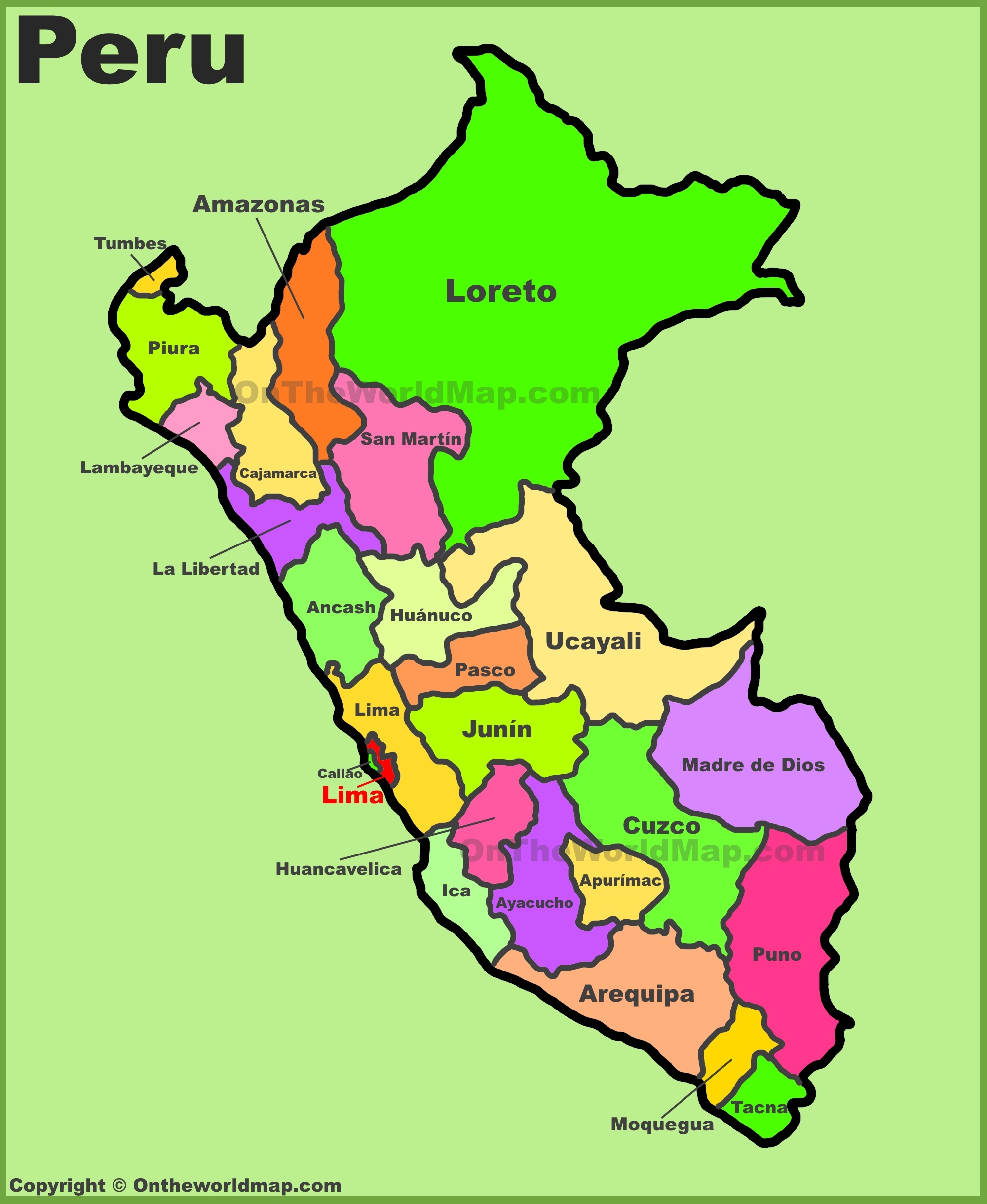 Administrative Divisions Map Of Peru Ontheworldmap Com   Administrative Divisions Map Of Peru 