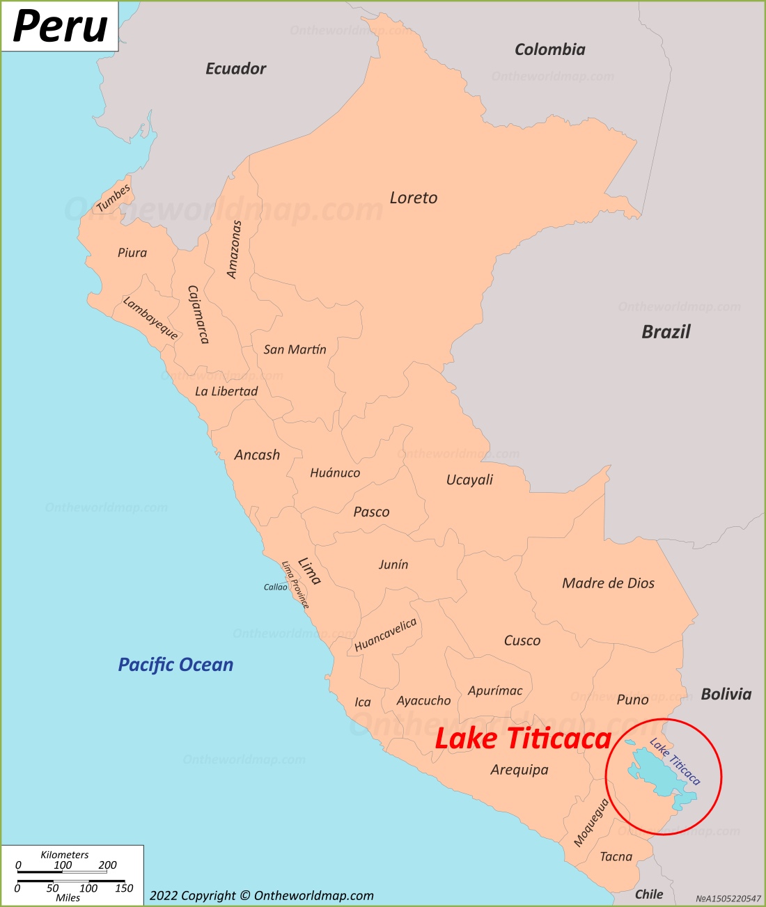 Ubicación del lago Titicaca en el mapa de Perú