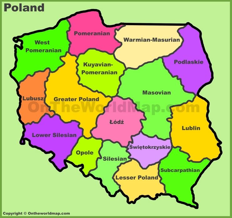 Administrative divisions map of Poland