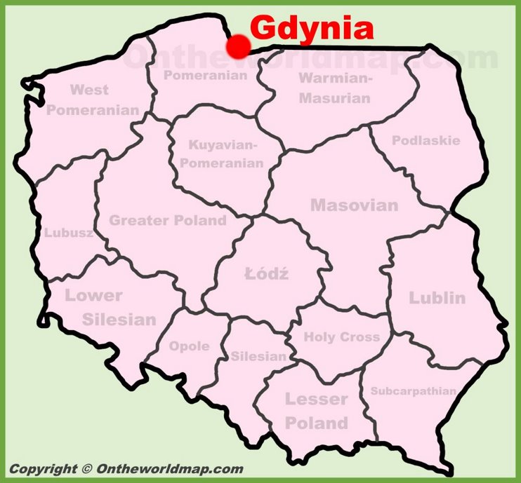 Gdynia location on the Poland map