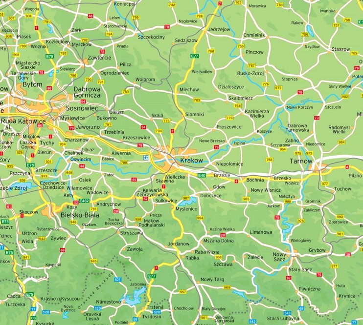 Kraków area road map