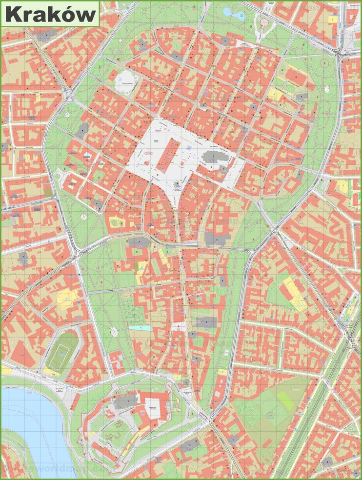 Kraków old town map