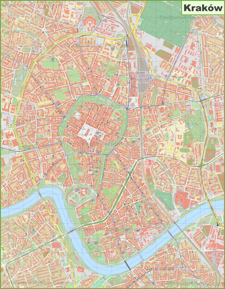 Large detailed map of Kraków