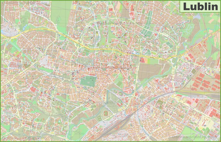 Large detailed map of Lublin