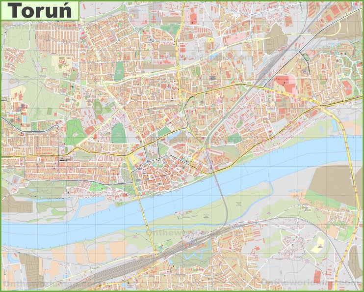 Large detailed map of Toruń