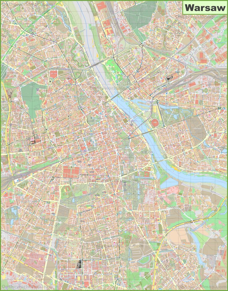 Large detailed map of Warsaw
