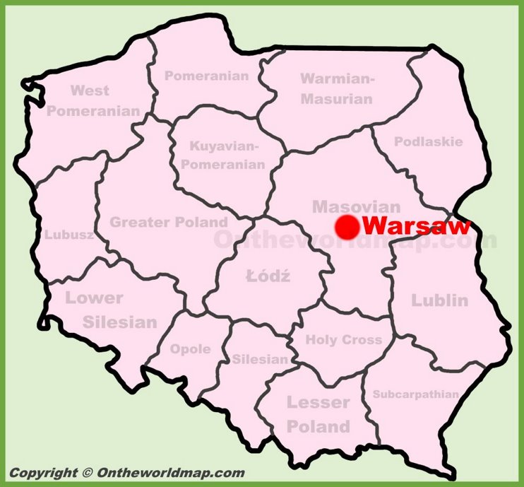 Warsaw location on the Poland map