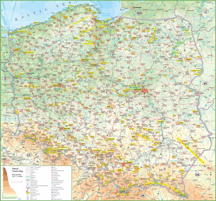 Large detailed tourist map of Poland