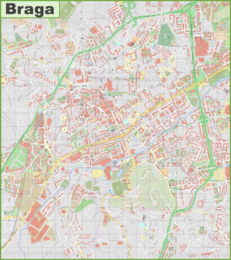Detailed map of Braga
