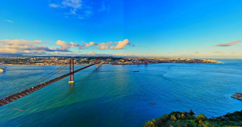 View of Lisbon and 25 de Abril Bridge