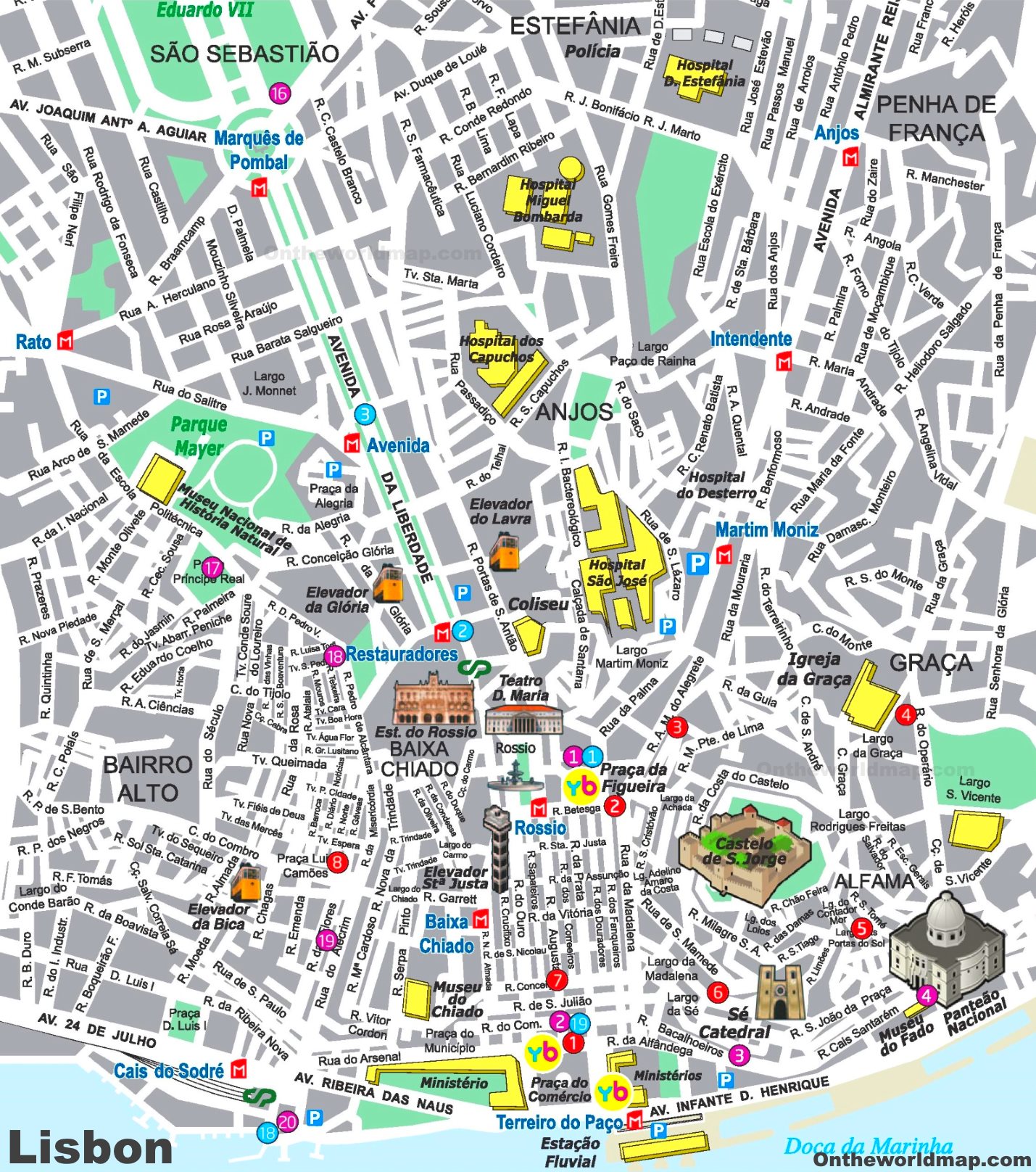 Lisbon Tourist Map With The Major Attractions And Nei - vrogue.co