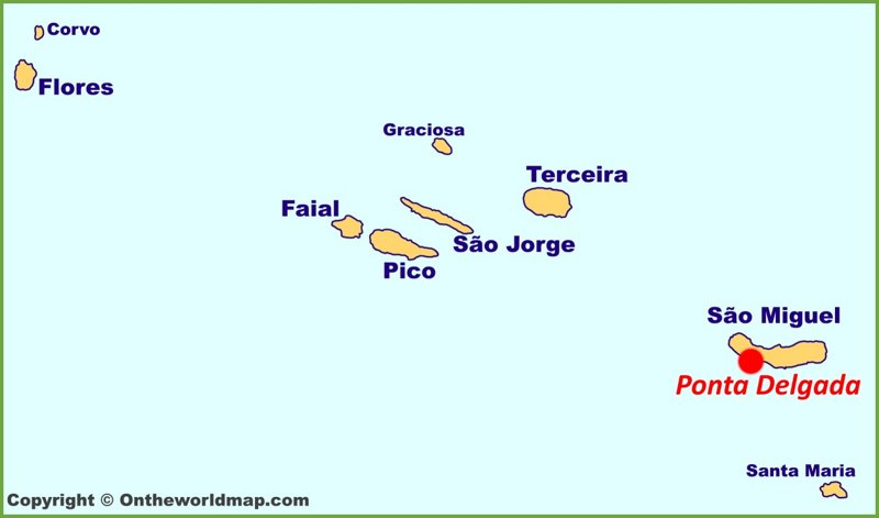 Ponta Delgada location on the Azores Map