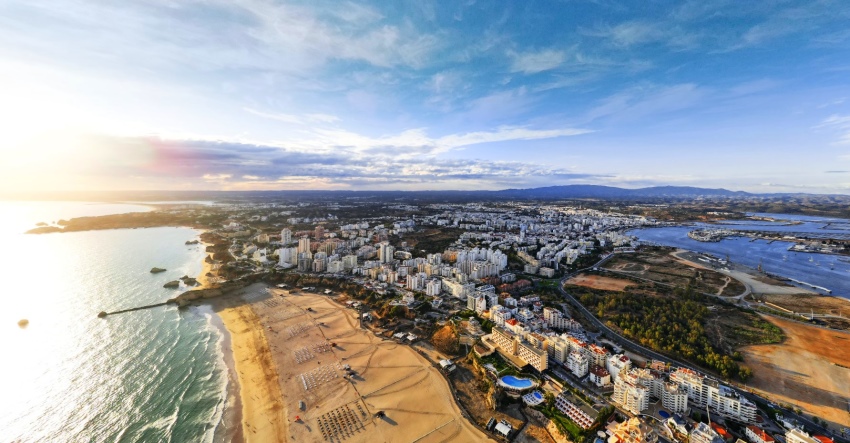 View of Praia da Rocha and the city of Portimão