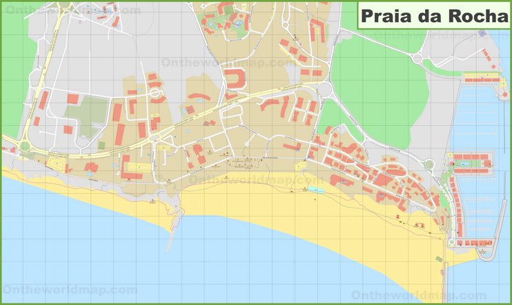 Detailed map of Praia da Rocha