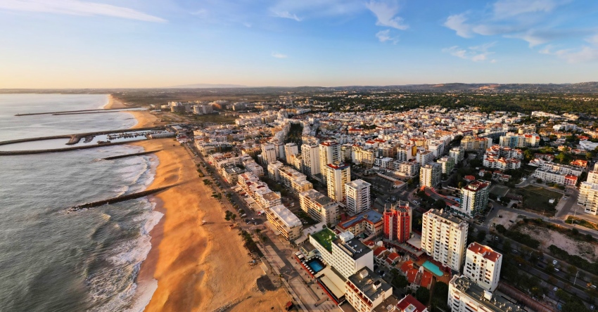 View of the city and the beach of Quarteira