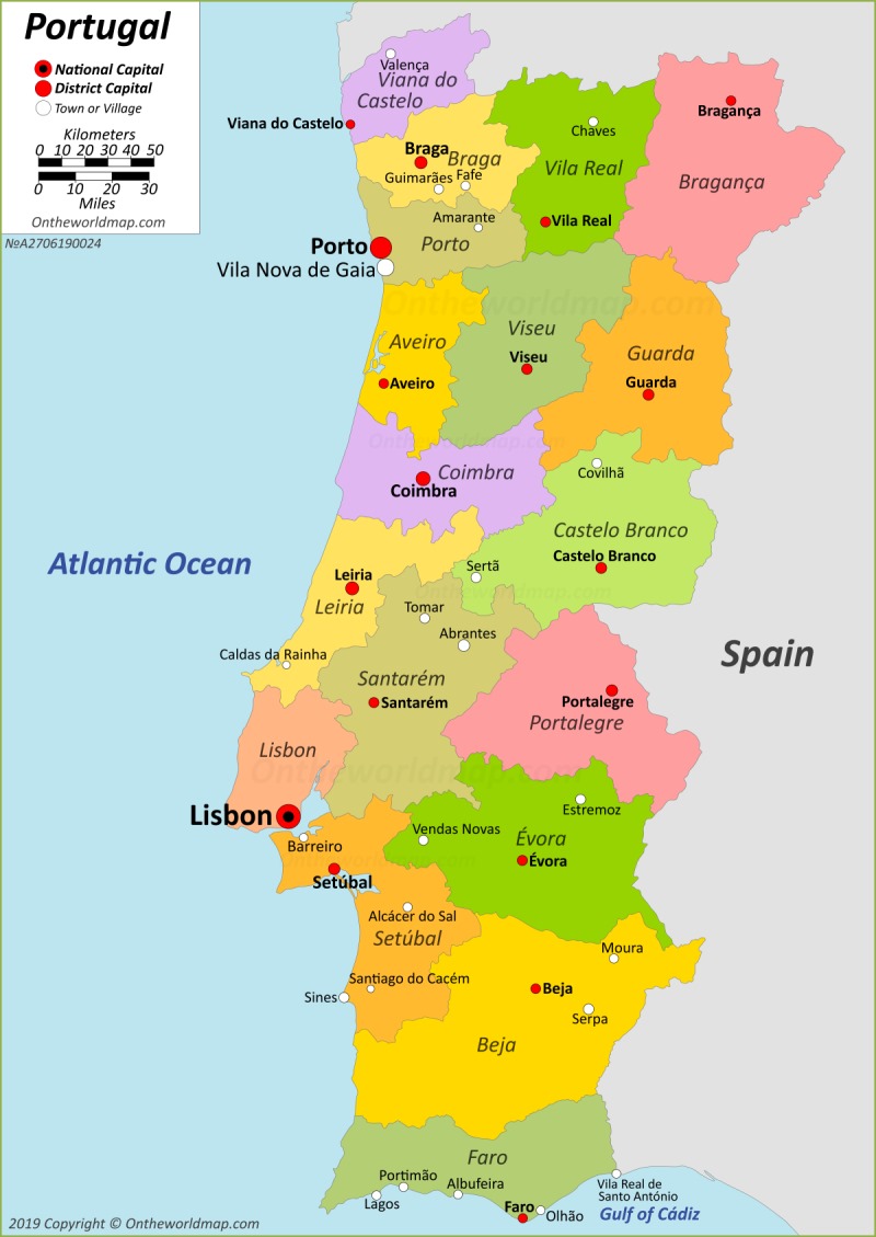 Free Printable Map Of Portugal