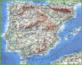 Mapa físico de Portugal y España