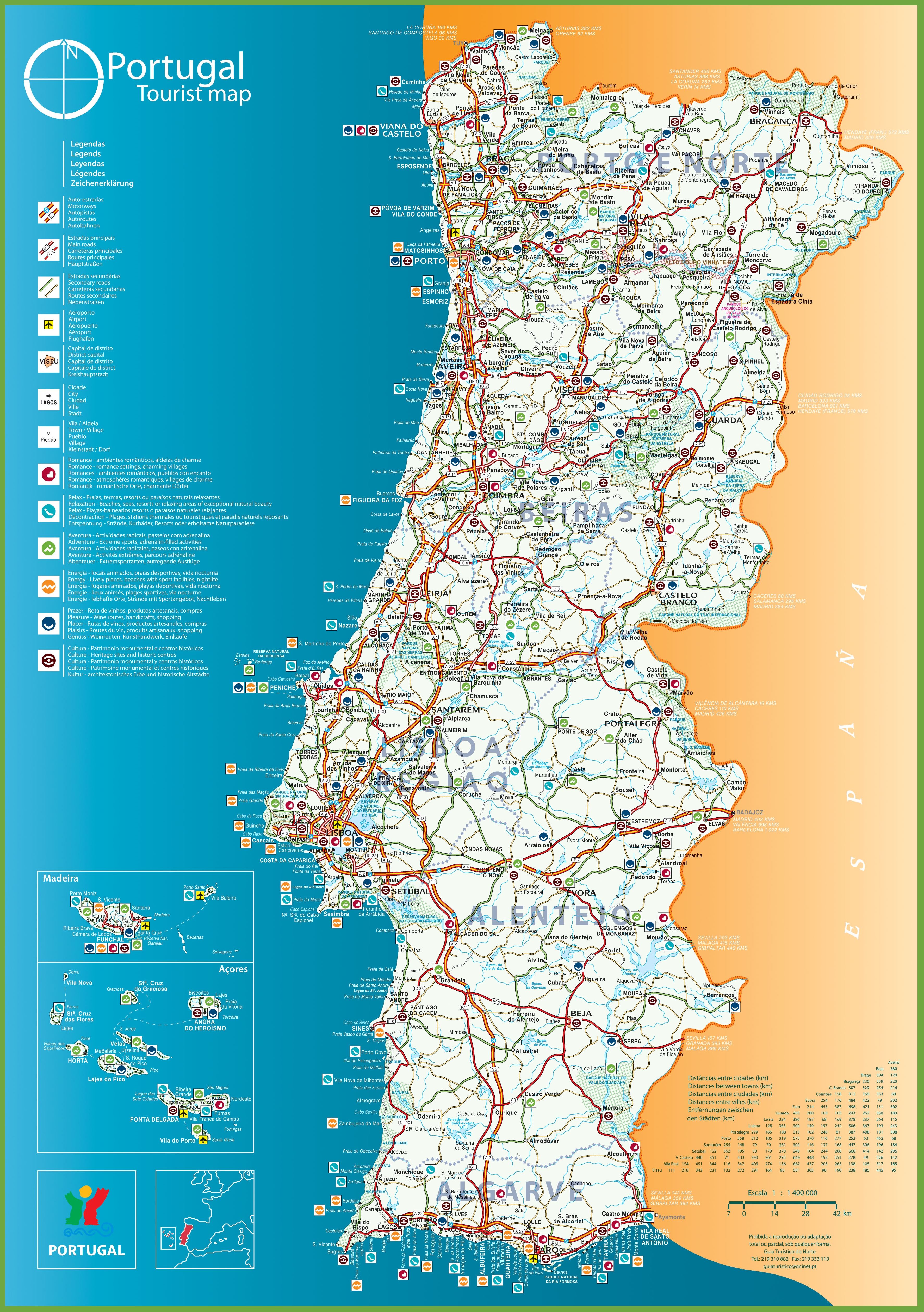 Large detailed tourist map of Algarve, Algarve