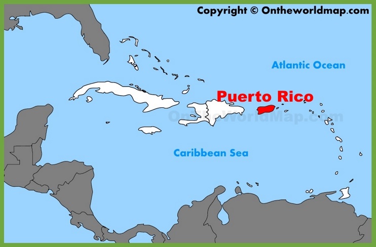 Ubicación de Puerto Rico en el mapa del Caribe
