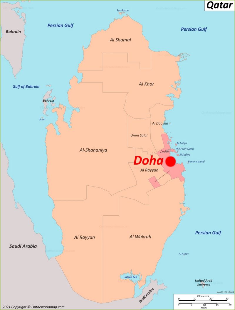 Doha location on the Qatar Map