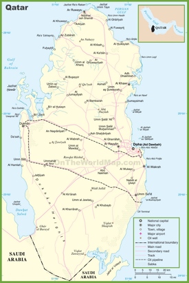 Large detailed map of Qatar with cities and towns