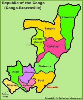 Administrative divisions map of Republic of the Congo